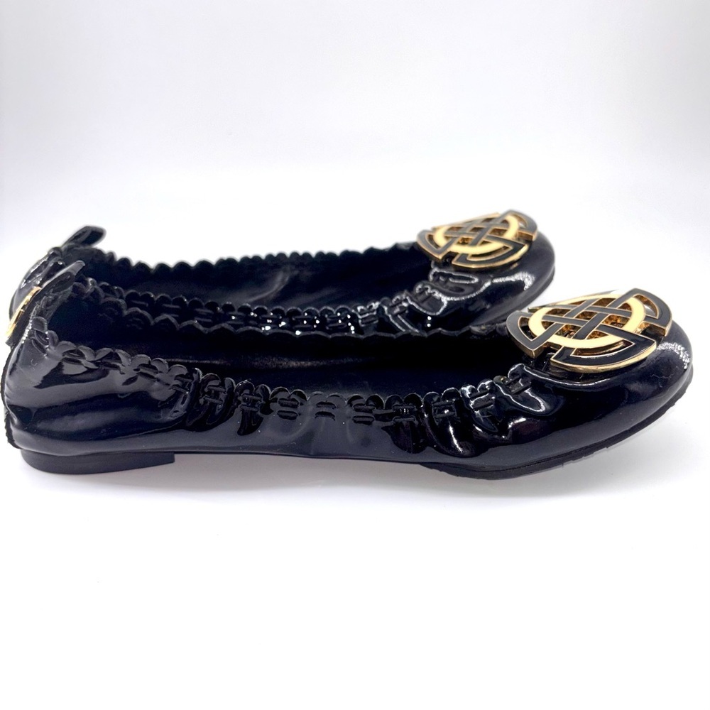 Tory Burch Black Ballerina Flats with Gold Accents - Picture 9 of 11